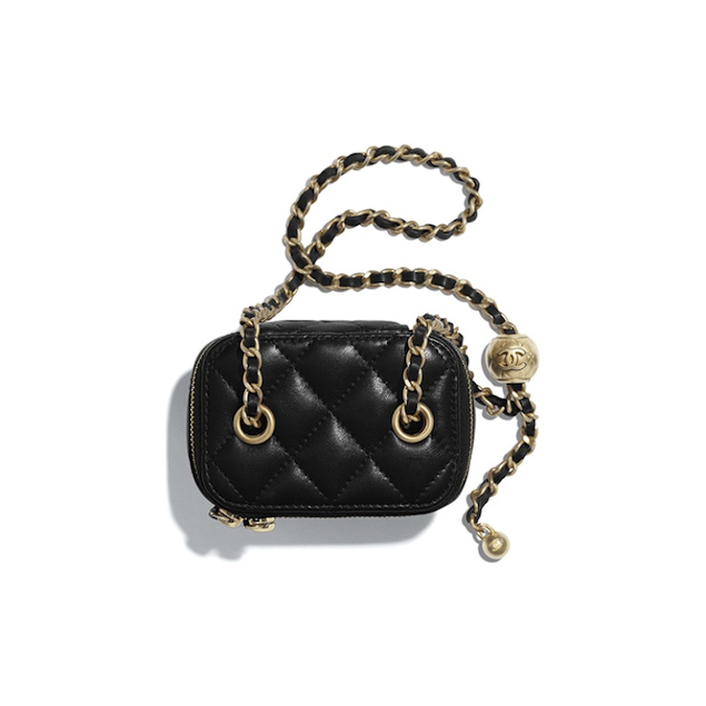 Chanel 黑色羊皮金球小盒子 22年有鏡子新款