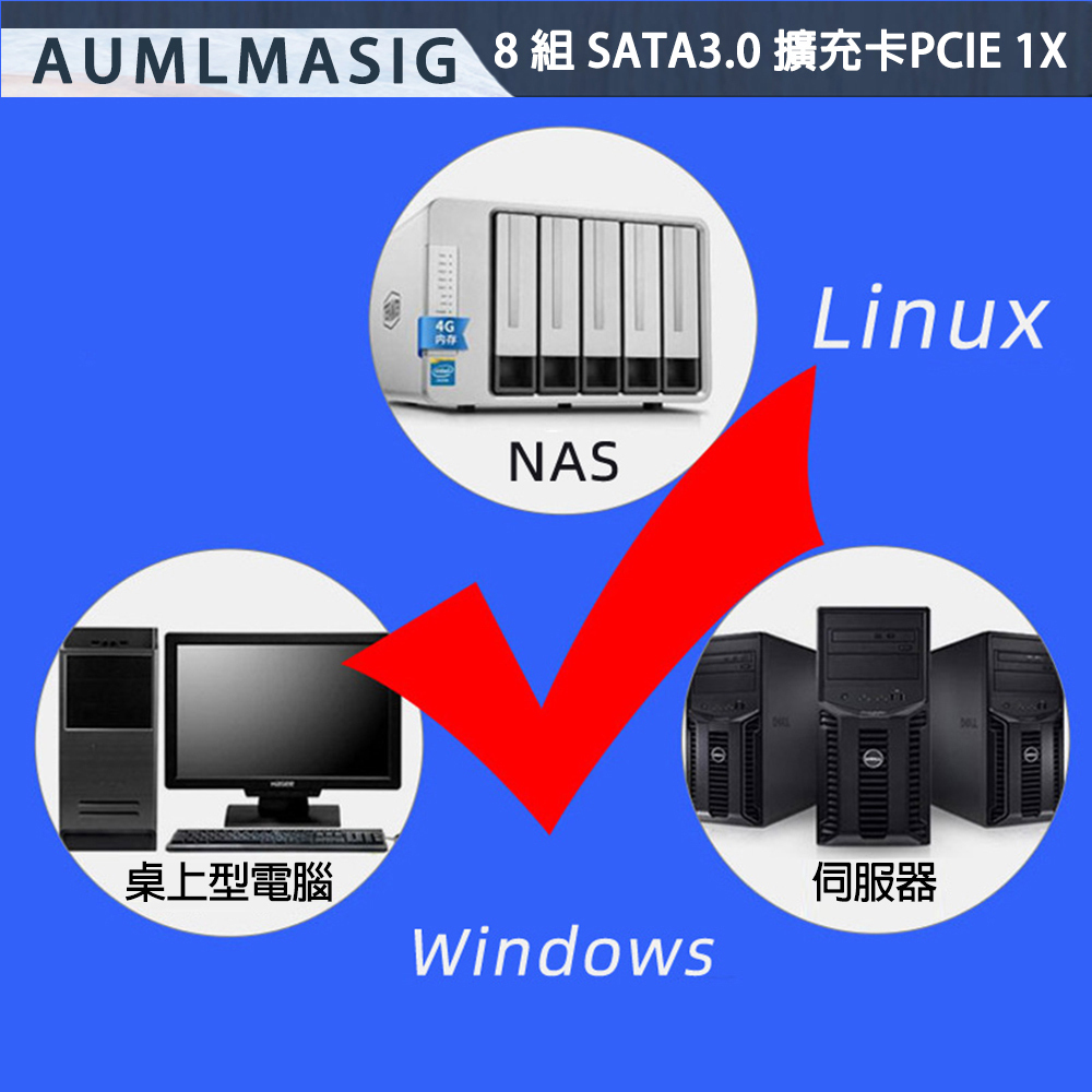 【AUMLMASIG全通碩】8連接埠 SATA3. 0擴充卡 PCI-E X1/ 8 PORT SATA3.0擴充卡●支持大容量硬碟20TB以上    ●SATA 3.0版本，頻寬高達 6Gbps   ●SATA擴充高達 8 個數量插槽 ●LED監控指示燈●WIN10以上支持免驅動安裝 方便又省時