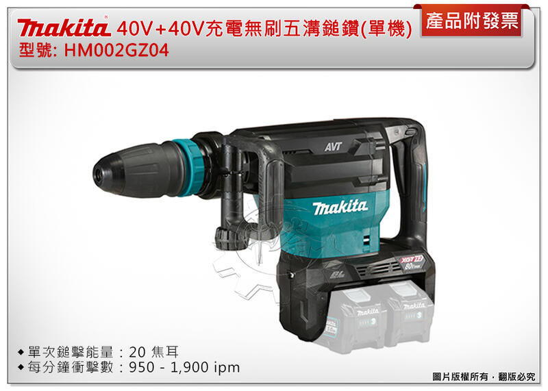 ＊中崙五金【附發票】MAKITA 牧田 40V+40V 無刷五溝電動鎚 HM002G 電鎚 單機+箱 HM002GZ04