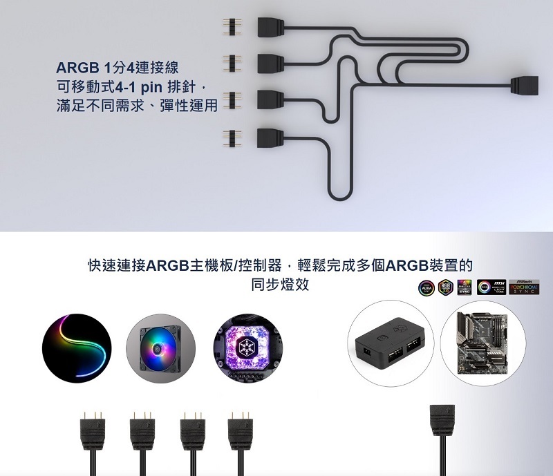 米特3C數位–SilverStone 銀欣 CPL03 超薄/耐彎折/1分4ARGB連接線/SST-CPL03