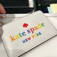 [S] KATE SPADE K7631 MEDIUM L ZIP CARD HOLDER, WHITE DOVE, 196021079184 (SKS200)