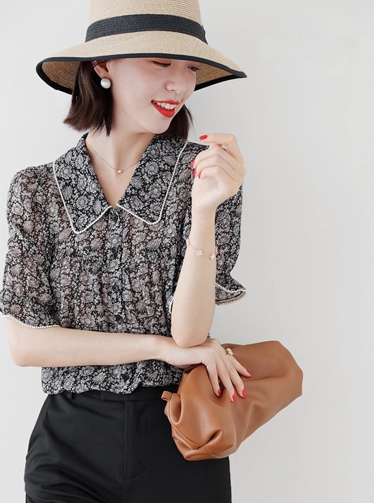 翻領印花雪紡襯衫  碎花