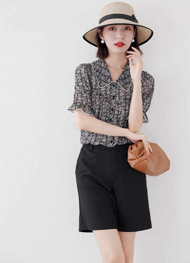 翻領印花雪紡襯衫  碎花