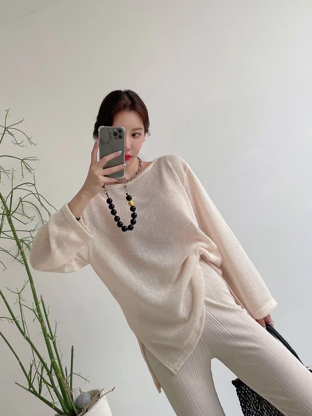 AUGST212 疏織oversized上衣＋直紋顯瘦褲