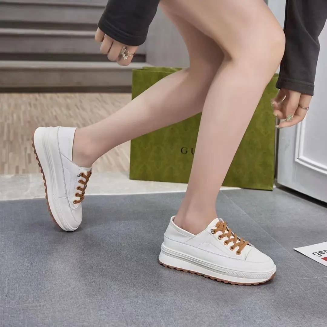 棕色假鞋帶牛皮休閒鞋