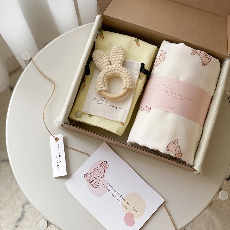 Because固齒器&四重多功能紗布巾禮盒組-熊熊＆兔兔