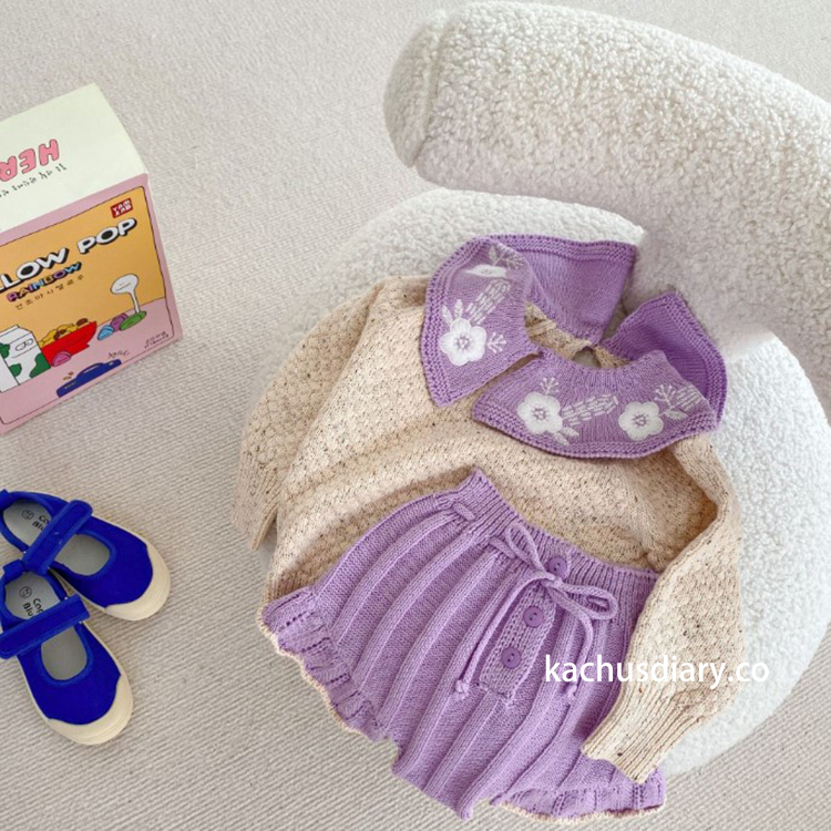 Purple Floral Knit Skirt Set