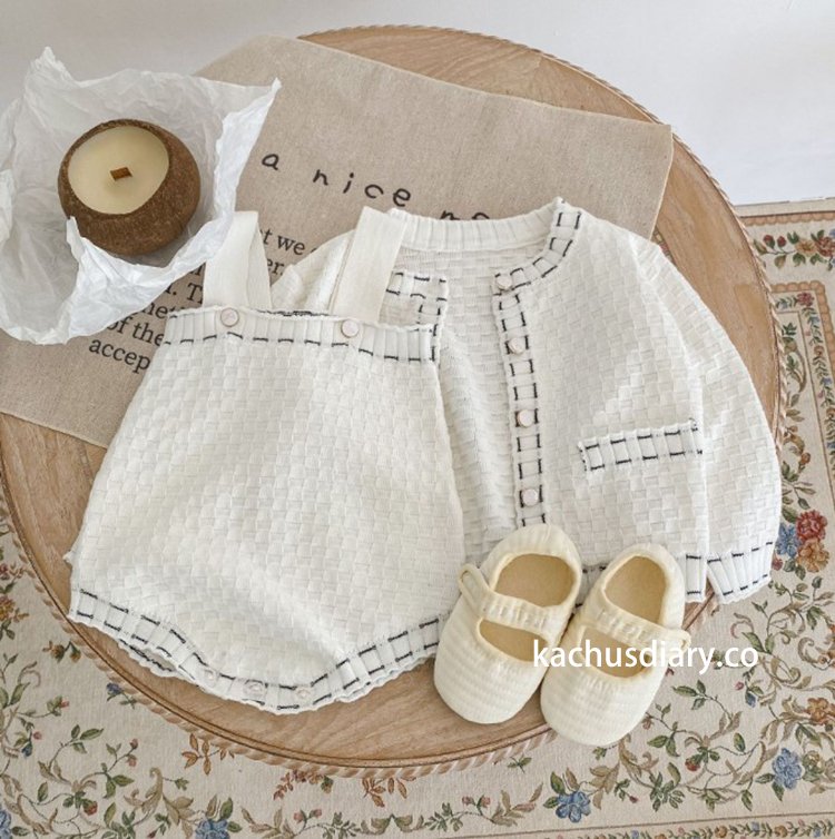 pure white knitted jacket set