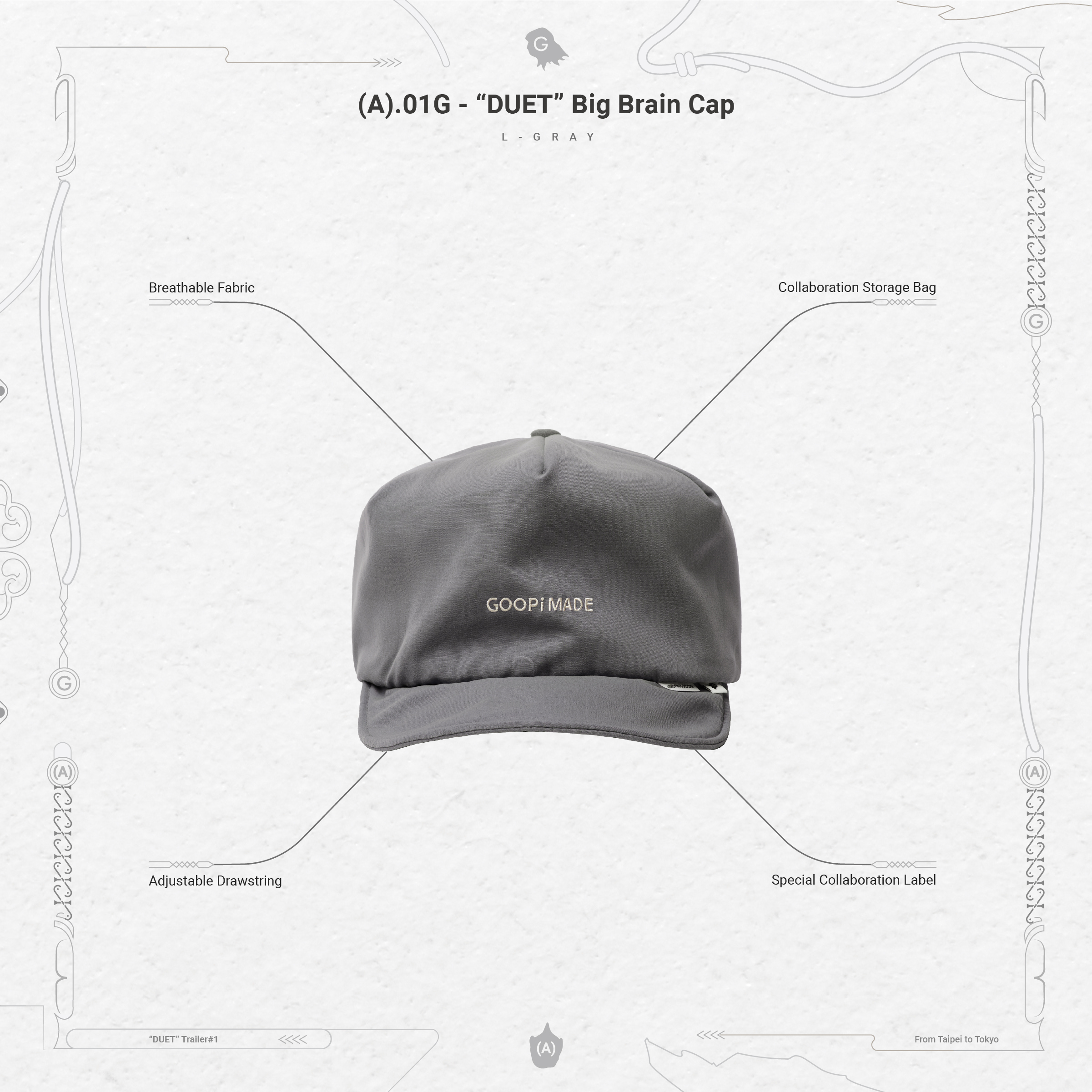 A).01G - “DUET” Big Brain Cap - L-Gray