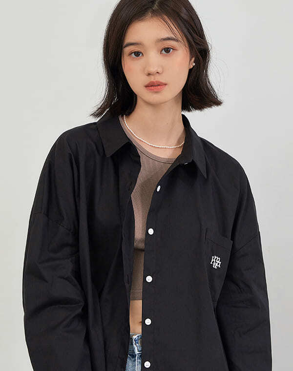 MUAH MUAH Signature Logo Point Cotton Overfit Shirts