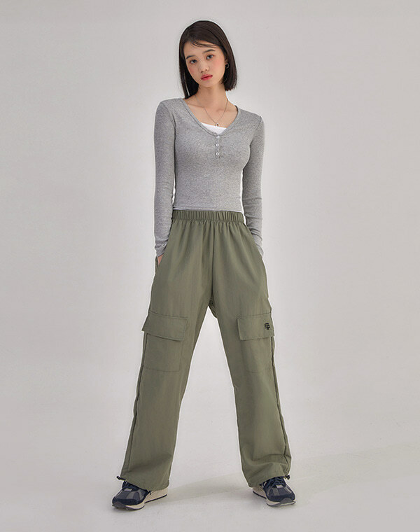 MUAH MUAH Balloon Fit Wide Cargo Banding Pants