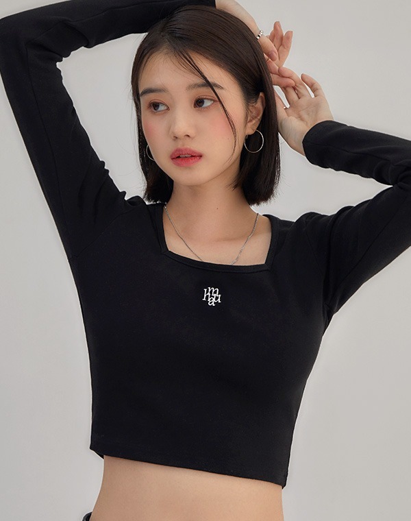 MUAH MUAH Square Neck Crop Long Sleeve