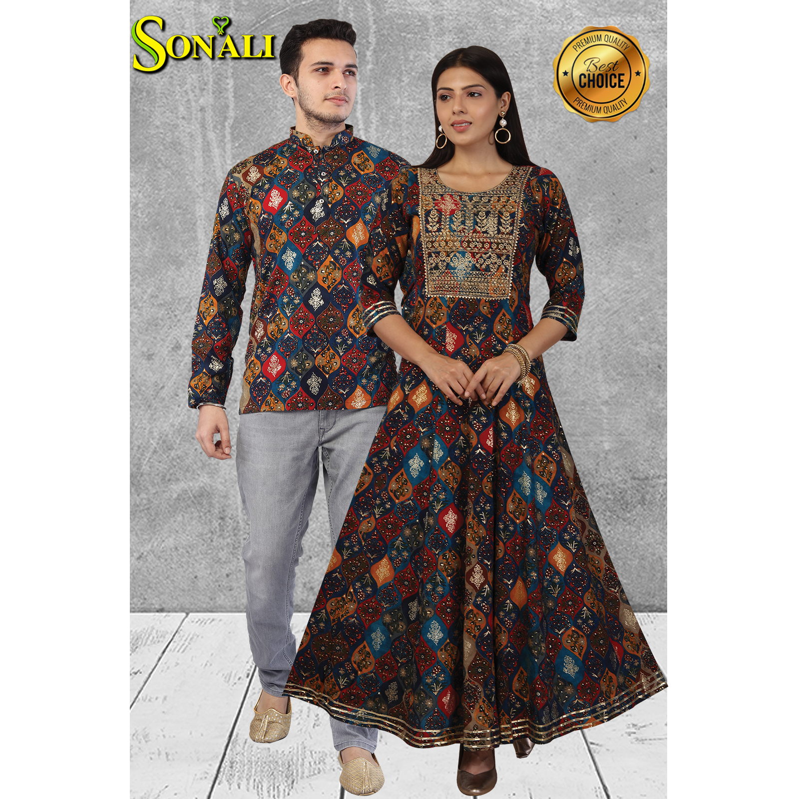 Sonali Premier Quality Couples Collections Men's Shirt Women's Gown Baju Lelaki Baju Wanita Q1681/Q1682