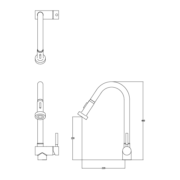 無鉛立式伸縮廚房龍頭 |CAE-K021CBL