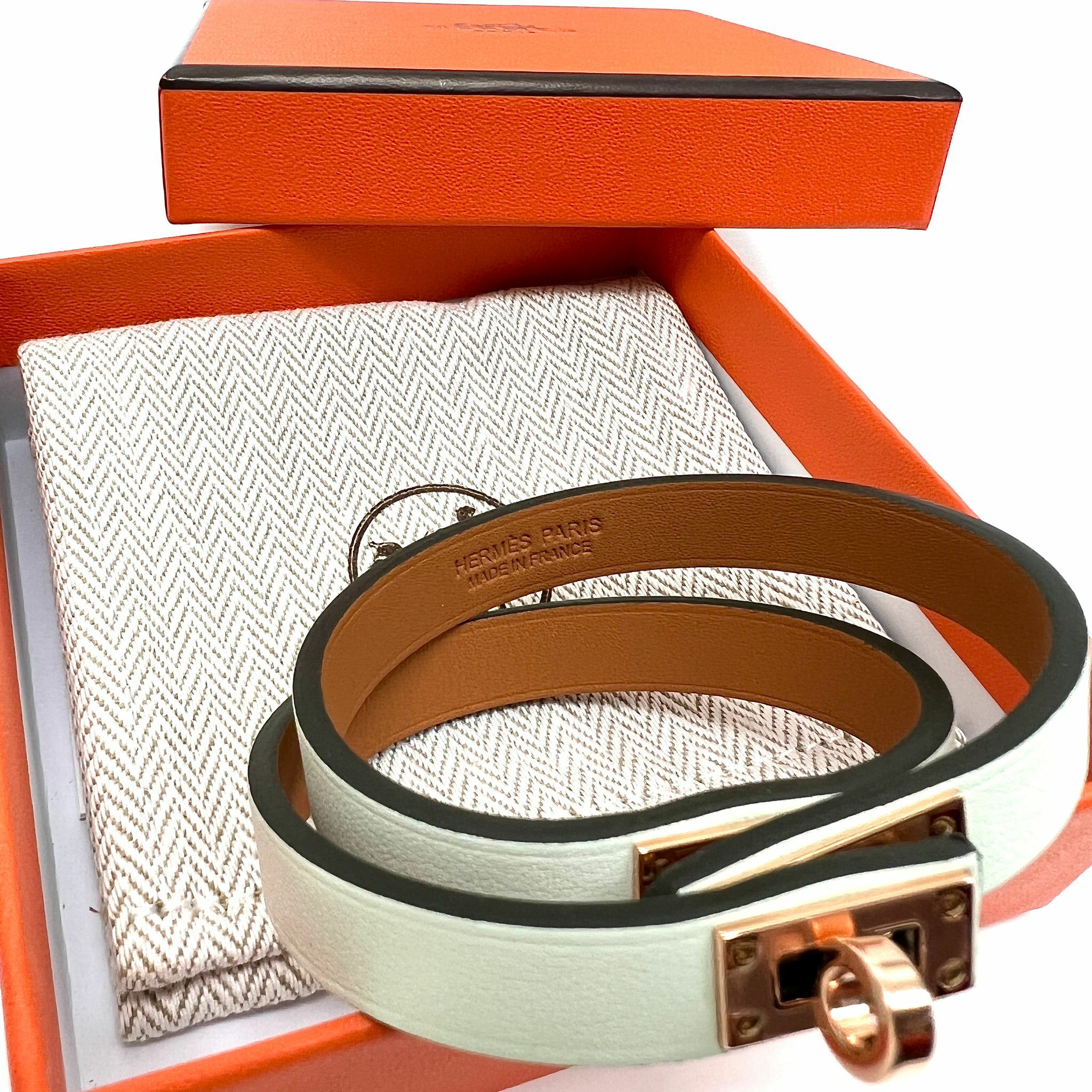 全新HERMES手鐲T3 H081182CD 氣泡綠Swift皮/玫瑰金扣 Kelly Double Tour bracelet #BRAND NEW #香榭站正品