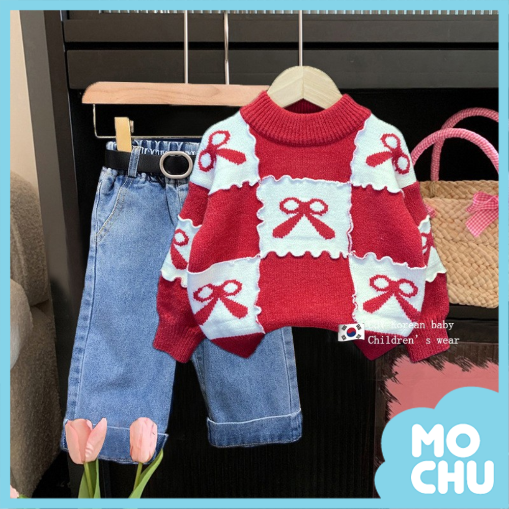 紅白格蝴蝶結毛衣