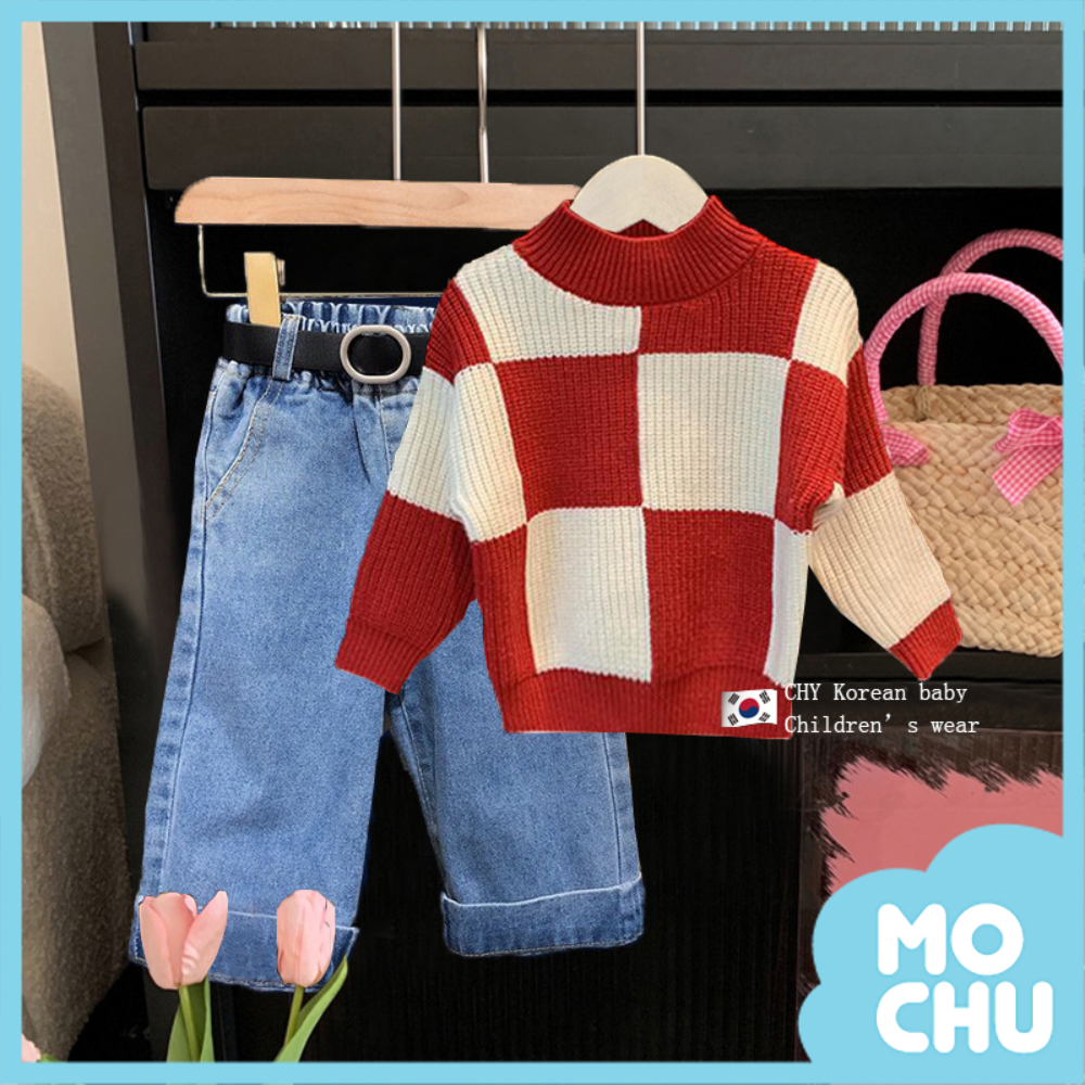 紅白格長袖毛衣