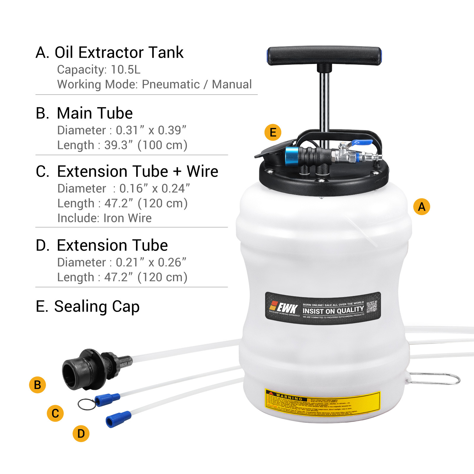 EWK 10.5L Pneumatic/Manual Oil Extractor Pump for Automobile Fluids Vacuum Evacuation 