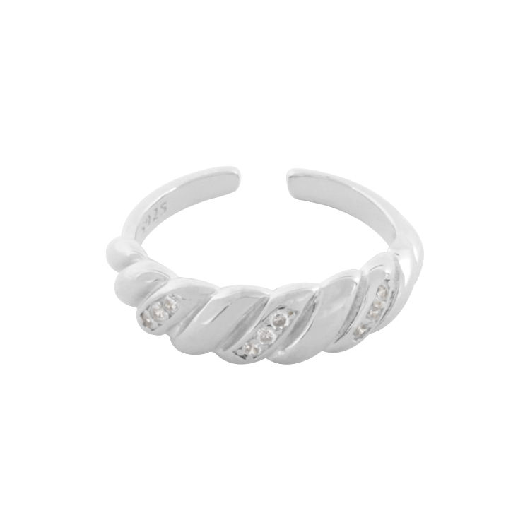 純銀戒指，女士戒指 麻花紋鑲鑽；纏繞指間的獨特魅力（2776銀色）