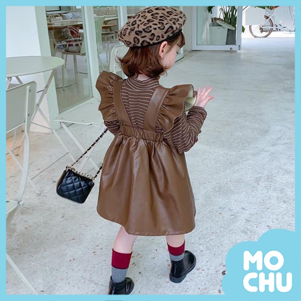 小飛袖皮裙洋裝