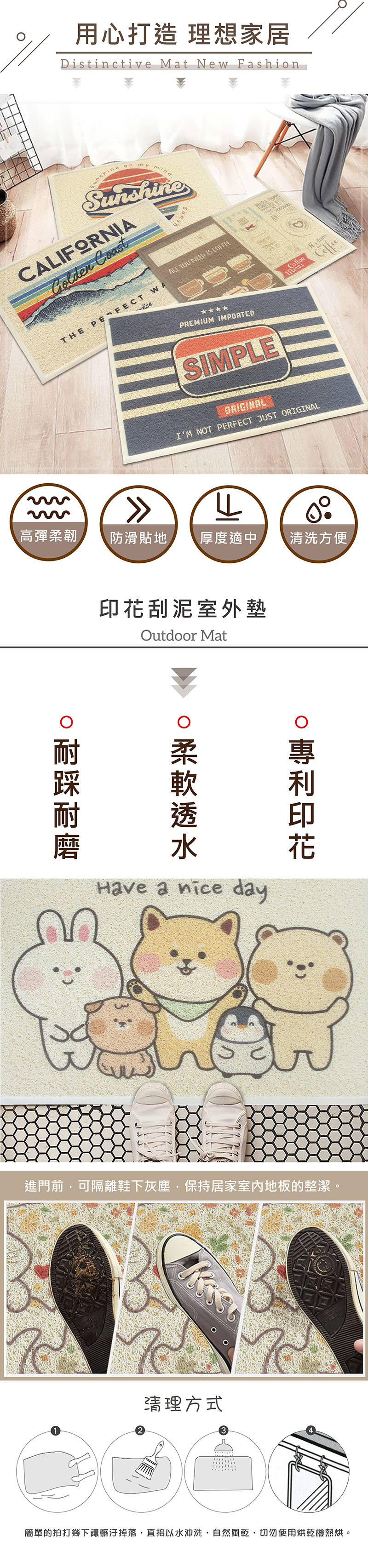 專利印花刮泥透水踏墊(59x89cm)_舊金山(藍)