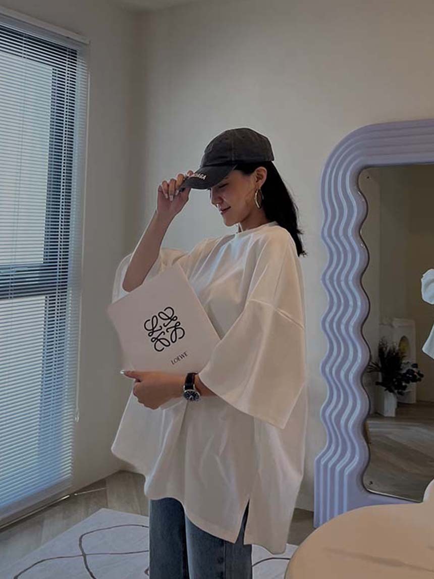 正韓-高磅圓領開衩T*4色