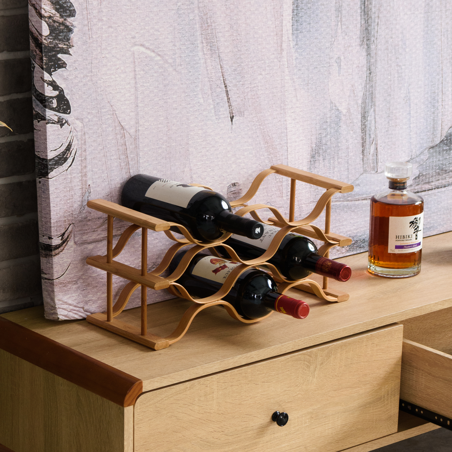 原竹色 Wavi 酒瓶架 紅酒架 可收納 6 瓶紅酒