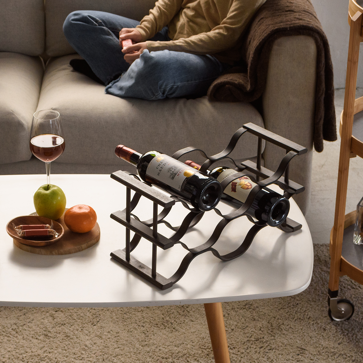 深棕色 Wavi 酒瓶架 紅酒架 可收納 6 瓶紅酒