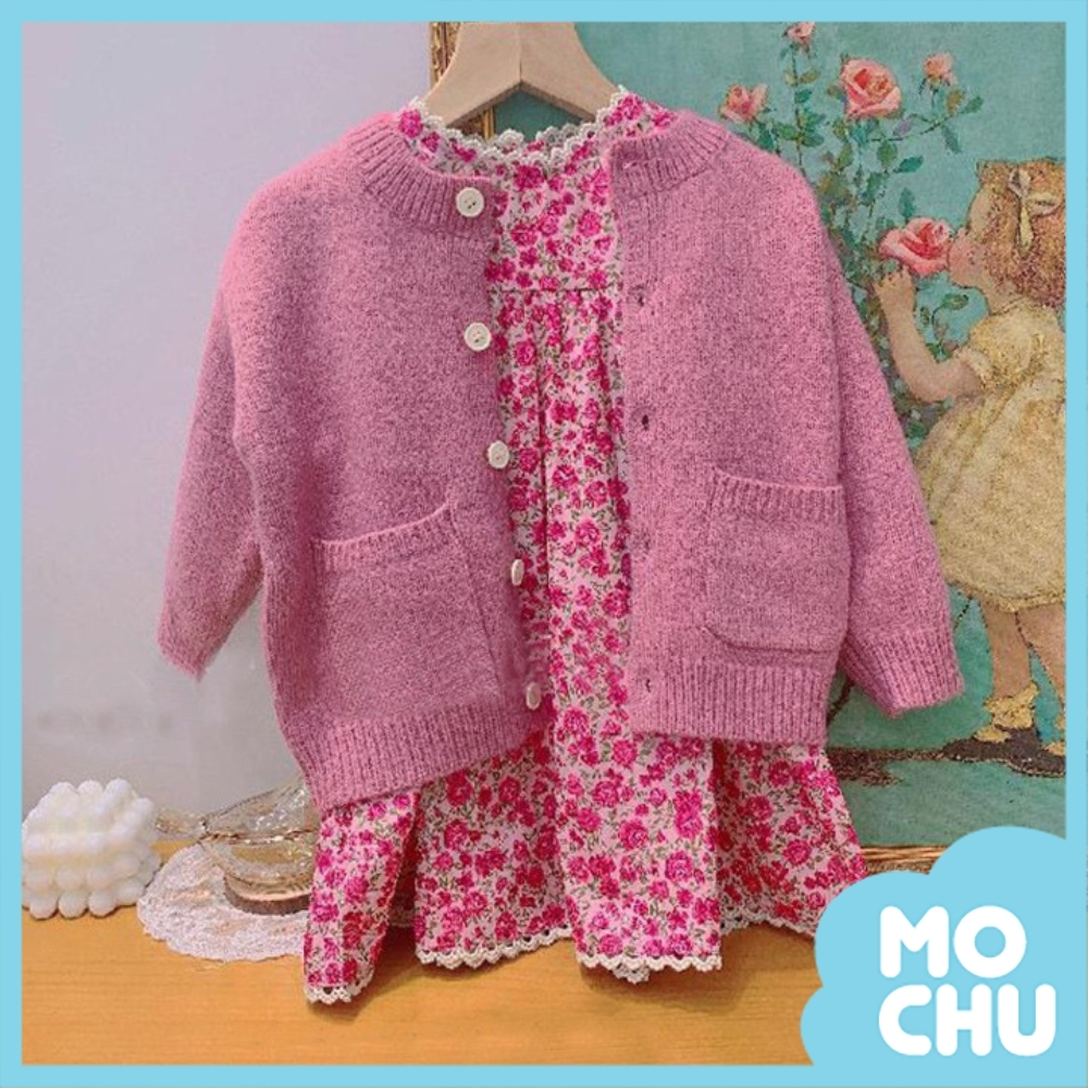 碎花連衣裙針織開衫套裝