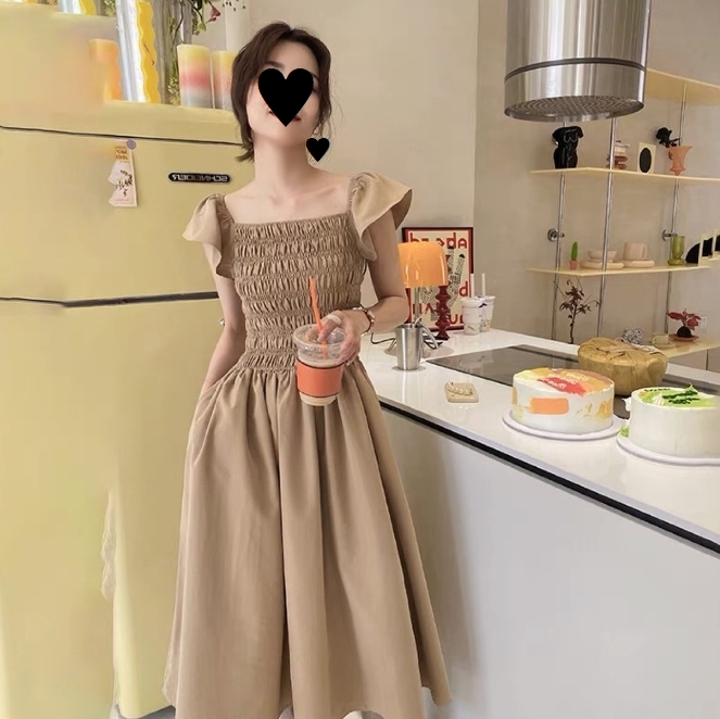 飛袖顯瘦 休閒洋裝 (卡其/黑/灰粉 )