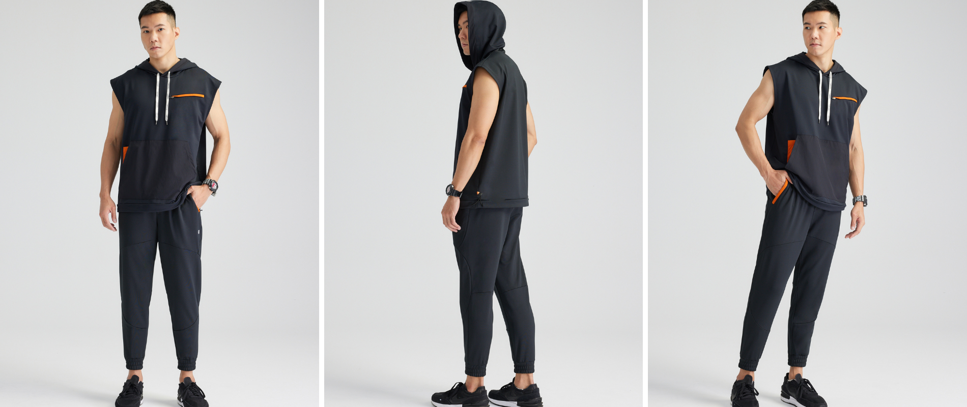 穿著黑色撞色運動服的男生