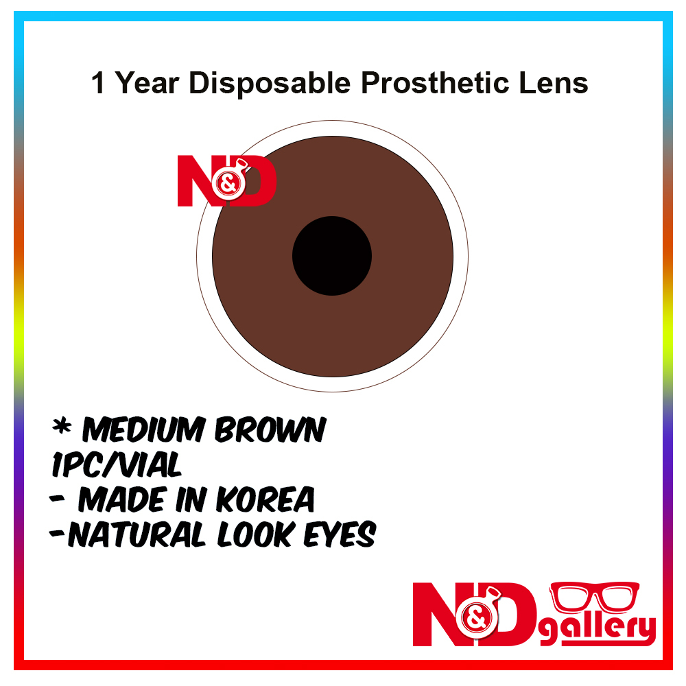 Iris lens/Prosthetic Contact lens Medium Brown  Asian Eyes look 14mm 1 pc/Vial Yearly Disposable Ready stock Made in Korea