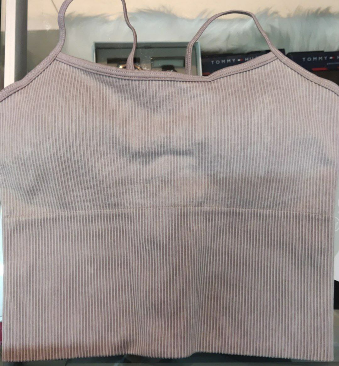 [S] DKNY RIB KNIT SEAMLEWSS CROP TOP,TRUFFLE, DP1T7982-TRF [FINAL SALE] (SD183)