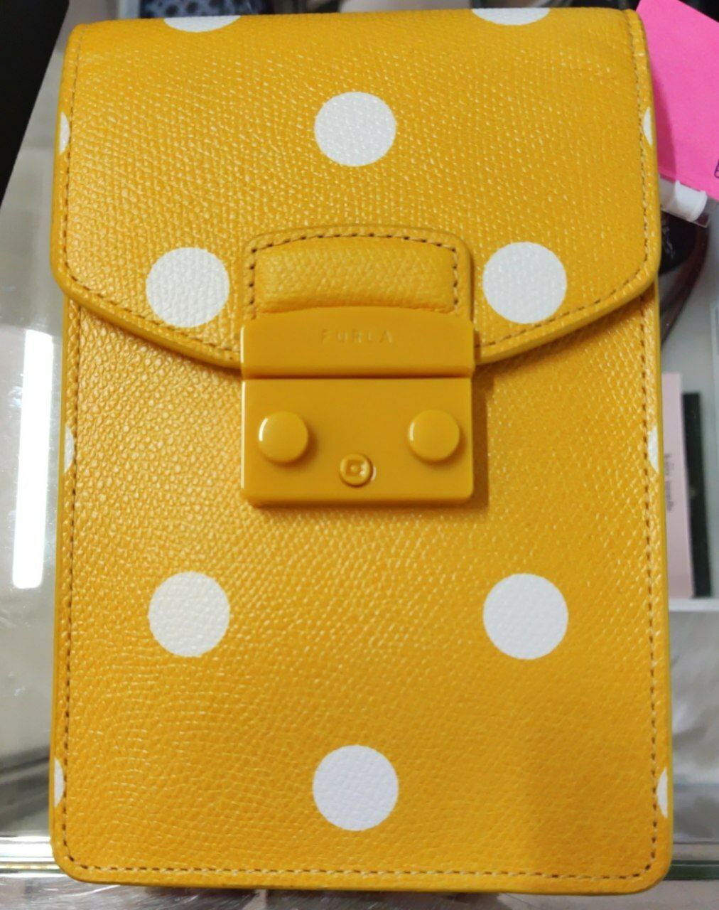 [S] FURLA METROPOLIS VERTICAN POLKA DOT CROSSBODY BAG,YELLOW [final sale ], SF79 (SF79)