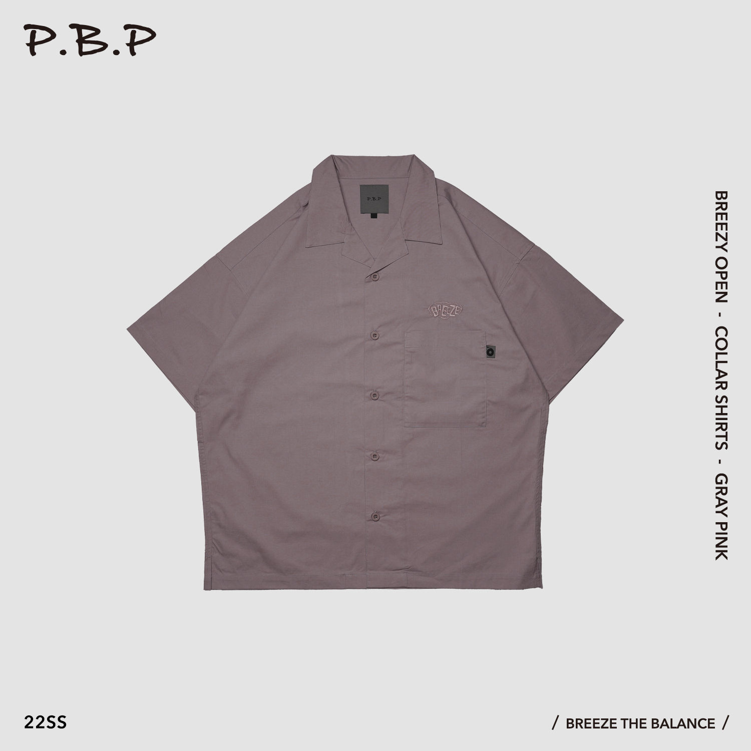 P.B.P - Breezy Open-Collar Shirts - Gray Pink