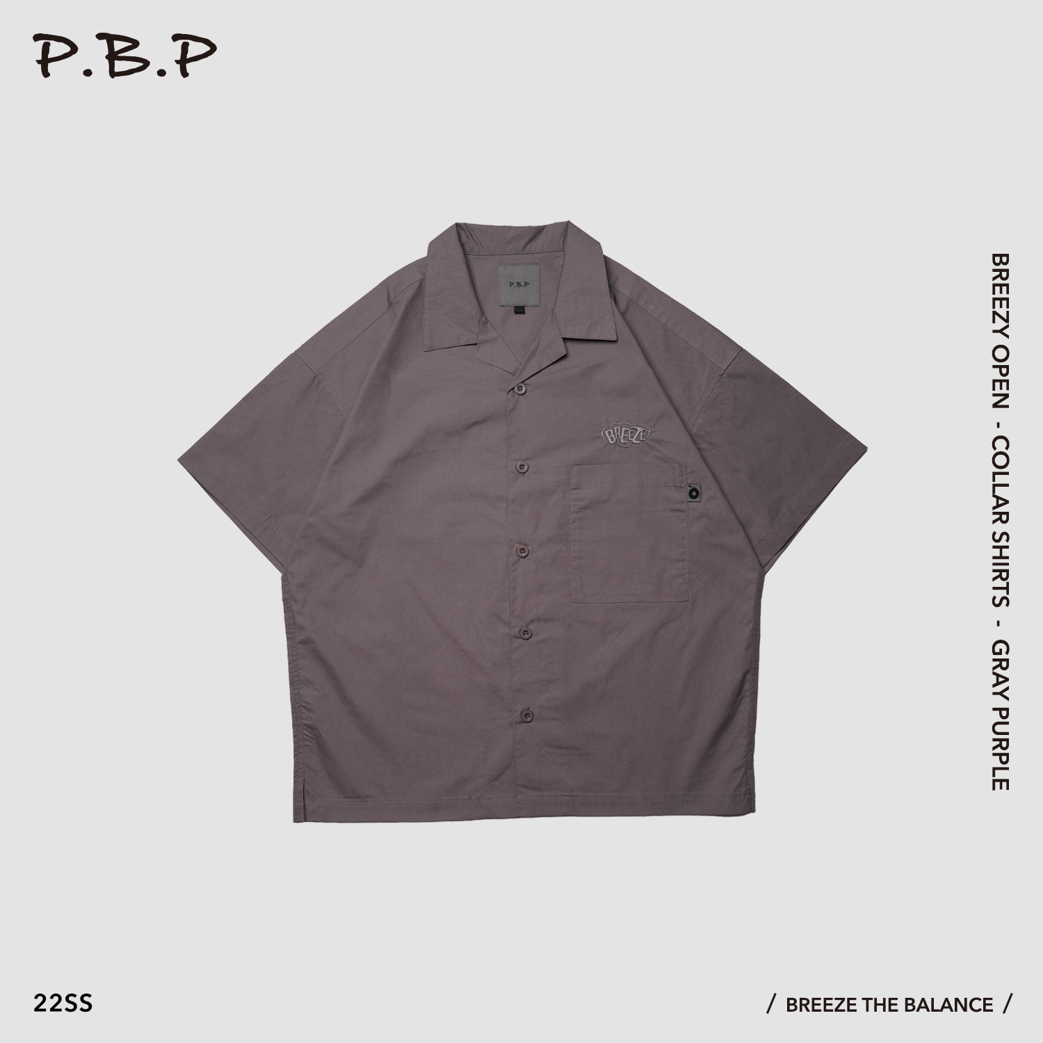P.B.P - Breezy Open-Collar Shirts - Gray Purple