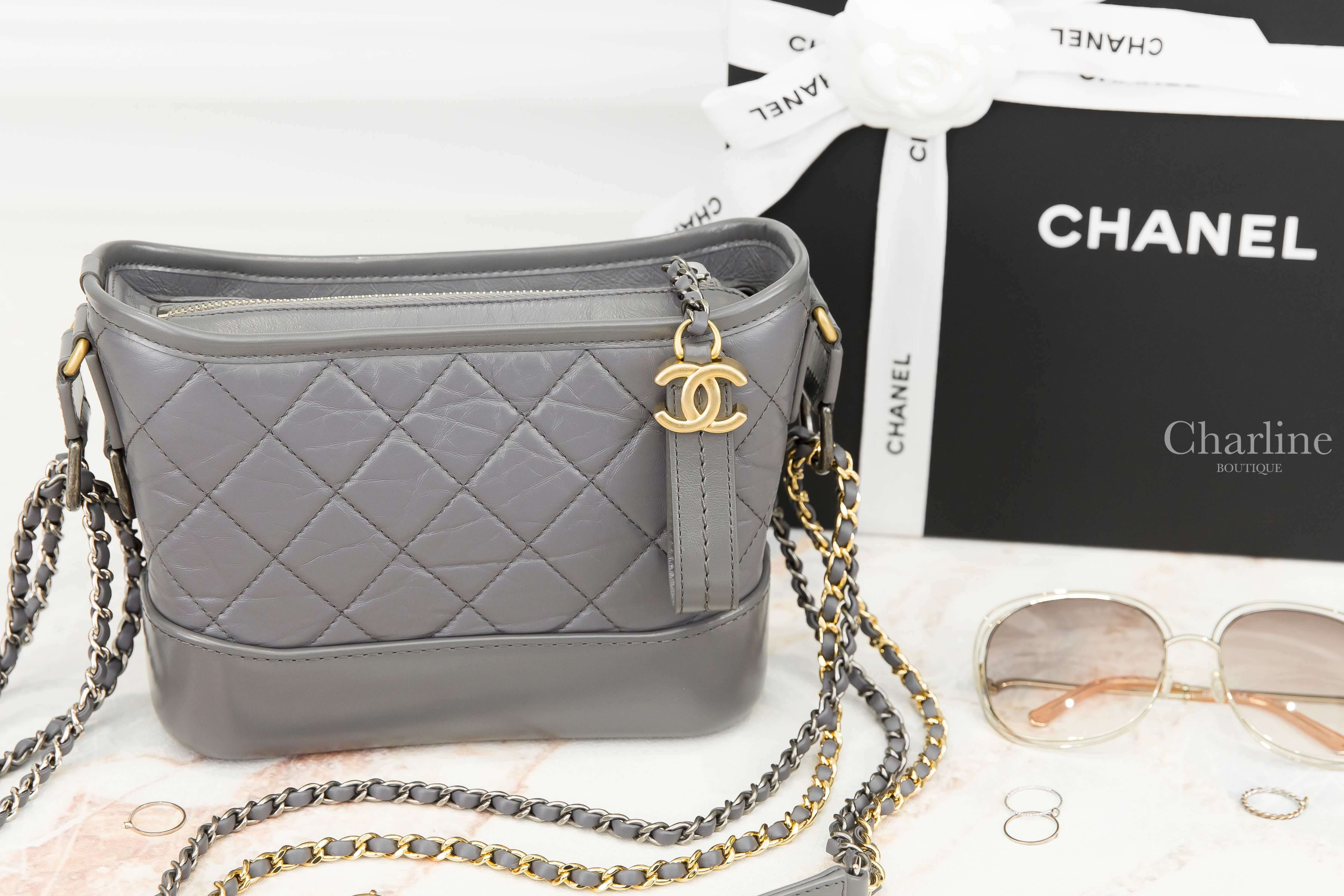 Chanel Chanel's Gabrielle Small Hobo Bag 深灰色金銀鍊拼接小型鍊帶手袋-Charline Boutique 精品代購