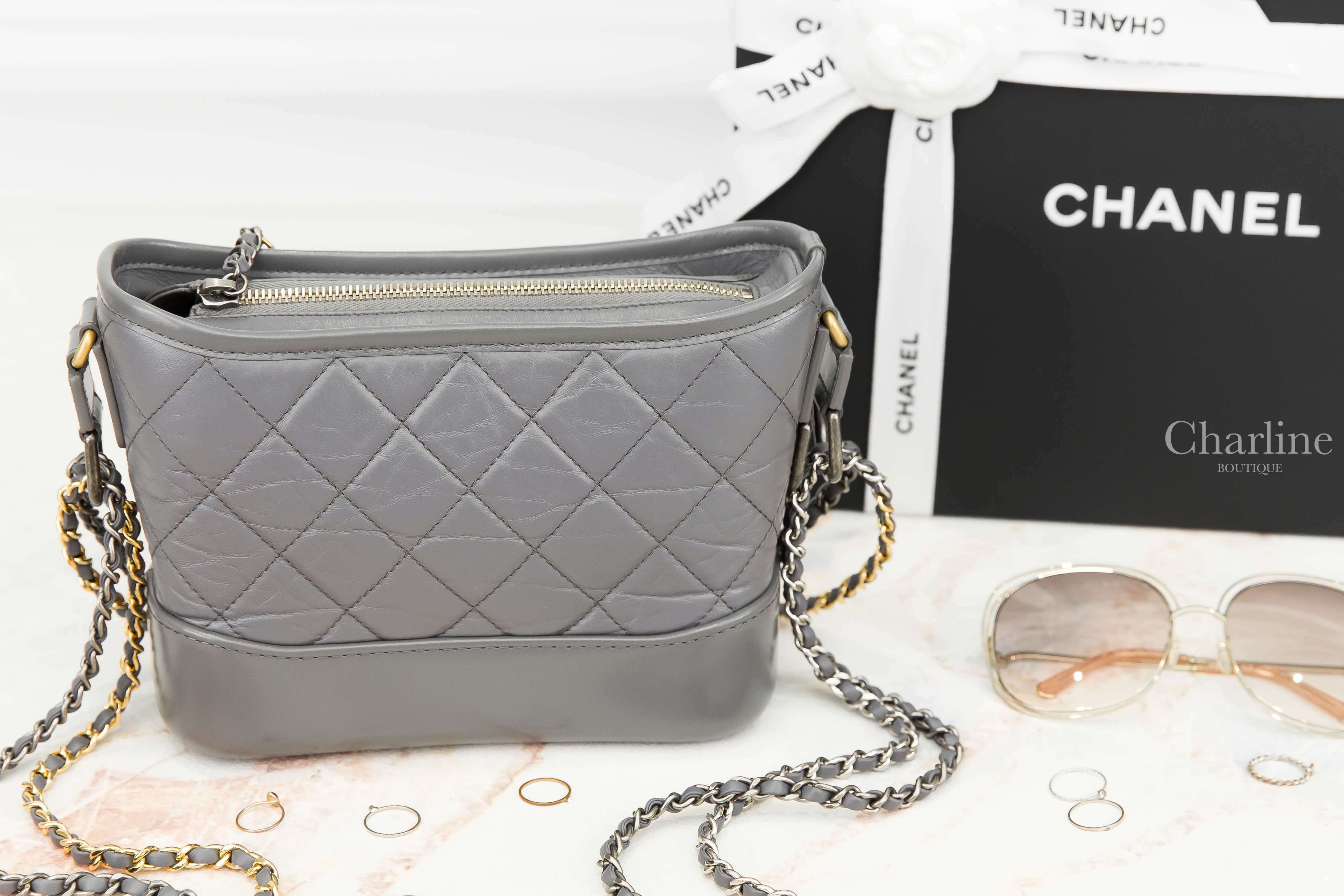 Chanel Chanel's Gabrielle Small Hobo Bag 深灰色金銀鍊拼接小型鍊帶手袋-Charline Boutique 精品代購