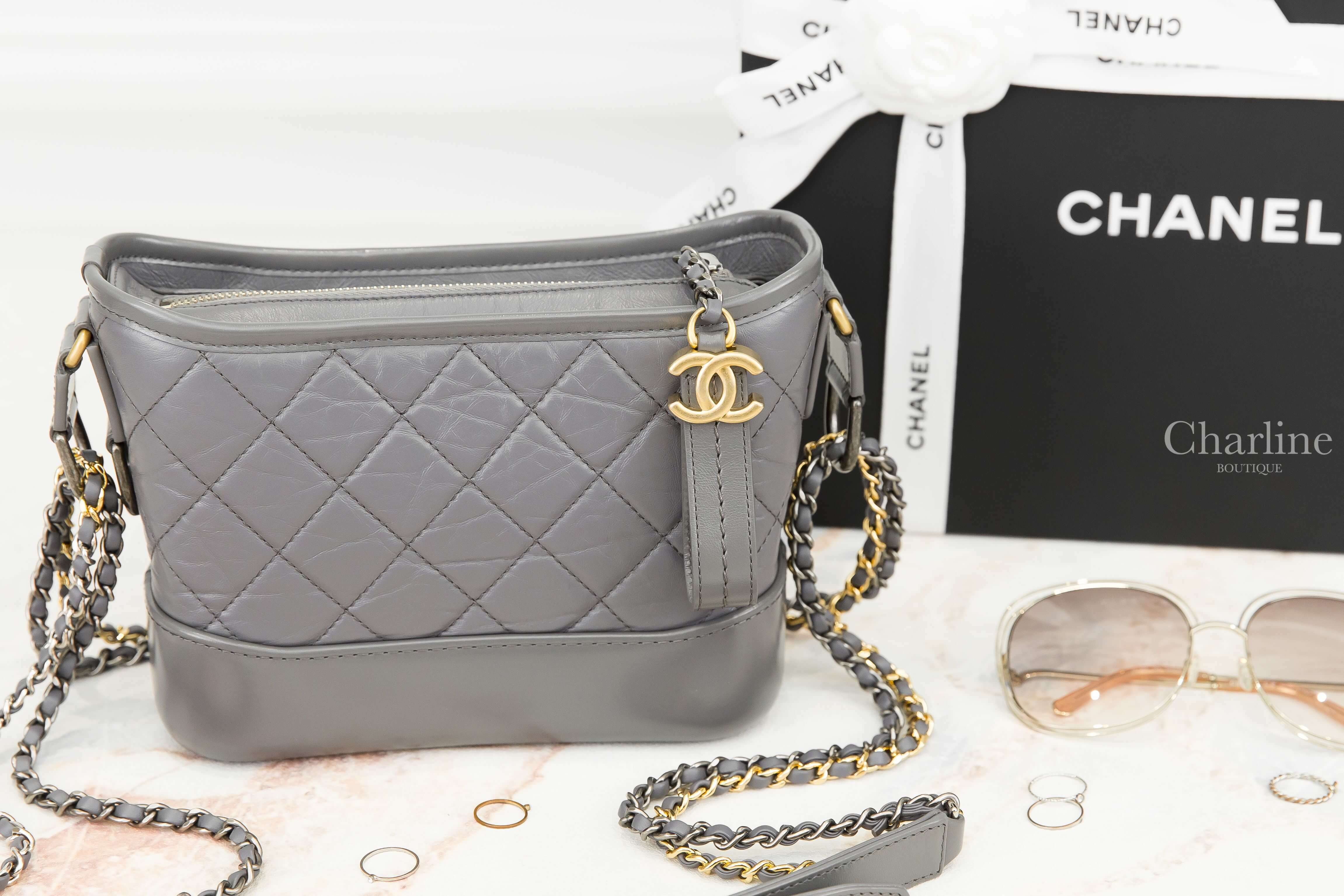 Chanel Chanel's Gabrielle Small Hobo Bag 深灰色金銀鍊拼接小型鍊帶手袋