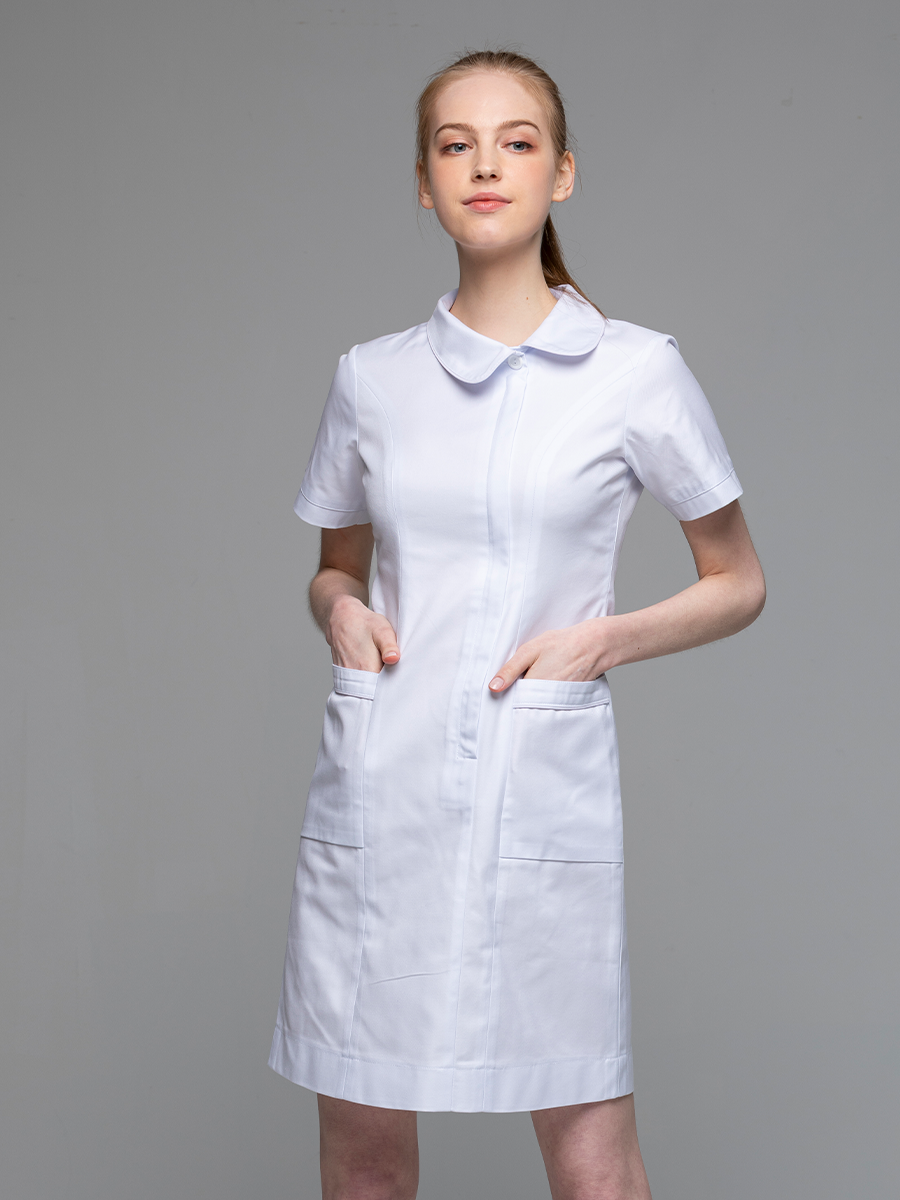 【 B108-W0 】女護理洋裝-B立挺布-純粹白