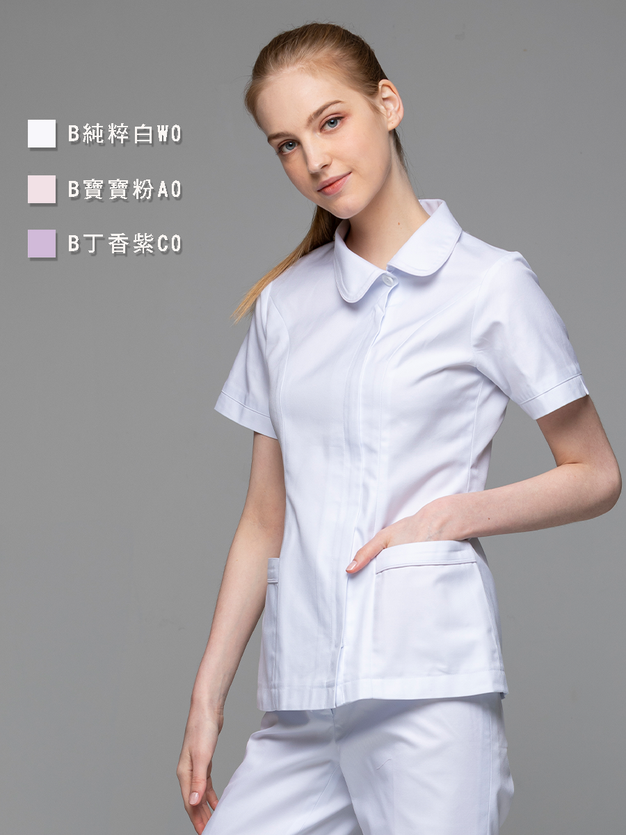 【 B208-W0 】女護理上衣-B立挺布-純粹白