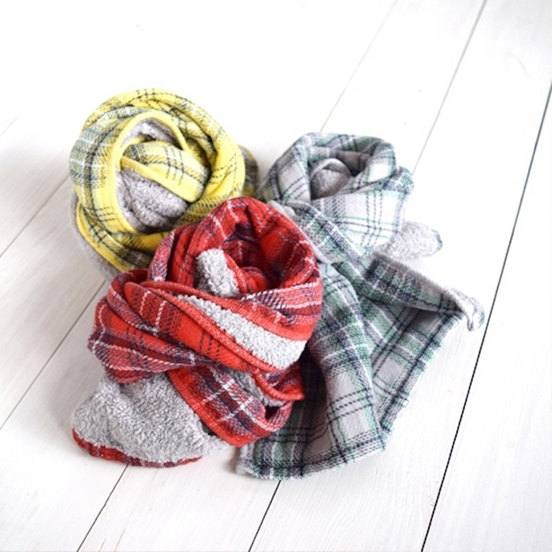 KONTEX 棉紗呢格 今治面巾 紅色