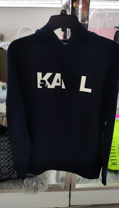 [S] KARL LAGERFELD FUZZY TEXTURED LOGO HOODIE,NAVY, LM1K3952-NVY (SKL276)