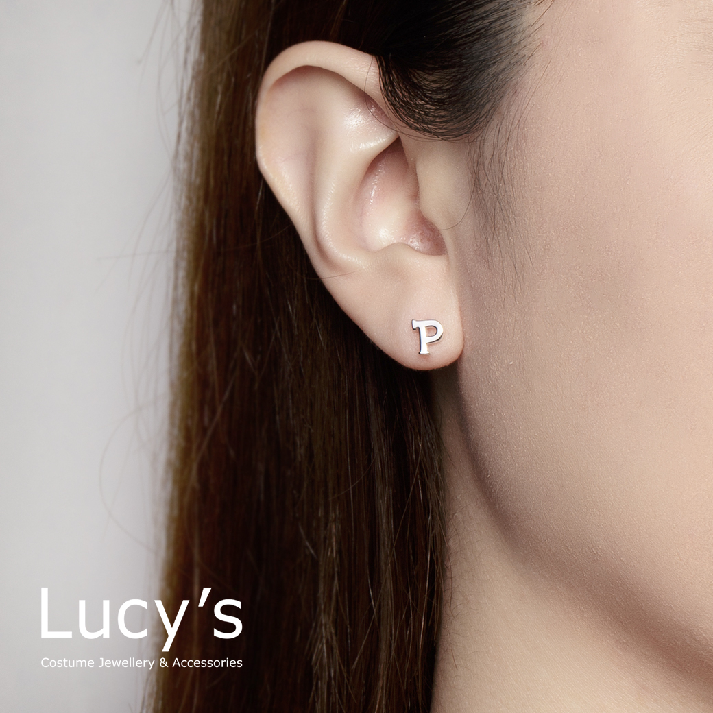 純銀字母系列 | 925純銀 P 單支耳環  (95871)