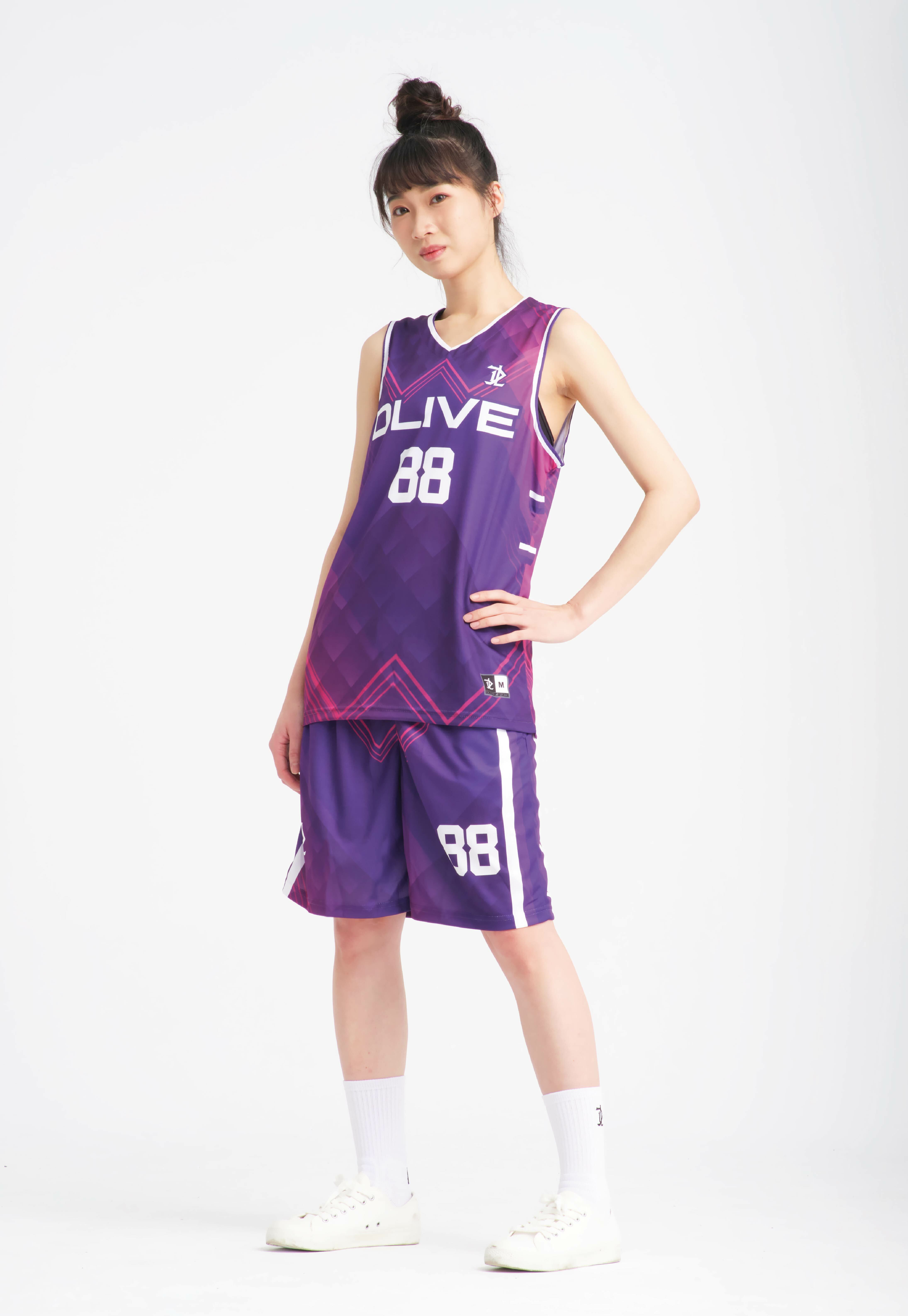 單面昇華V領籃球服 - 霓虹