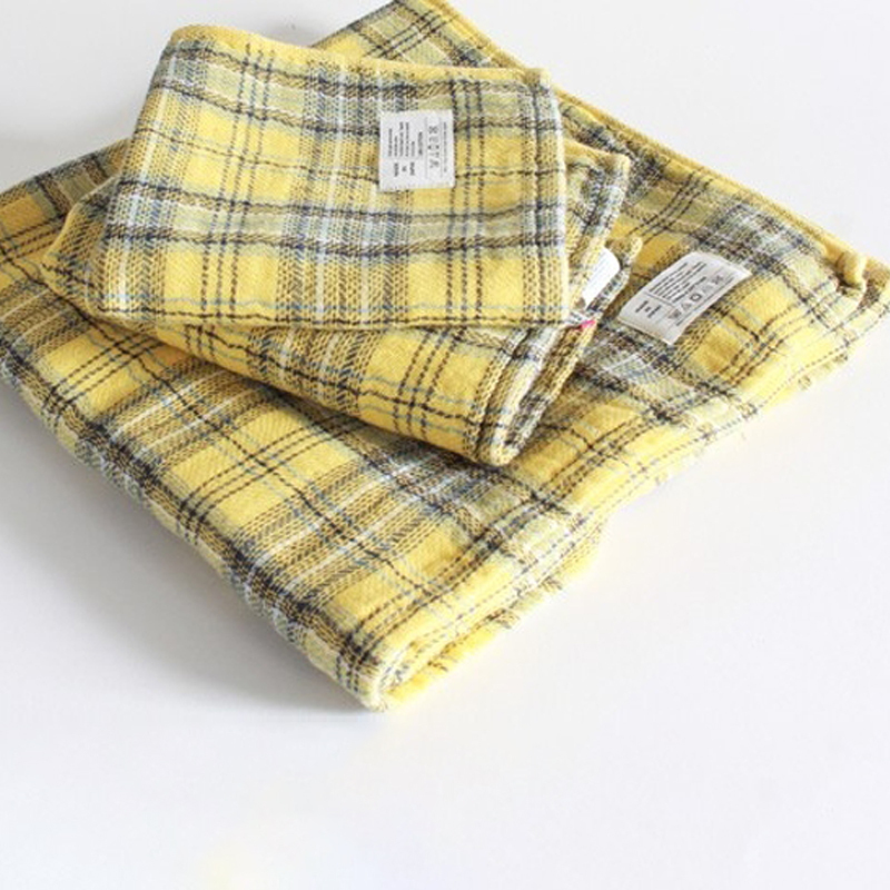 KONTEX 棉紗呢格 今治浴巾 黃色