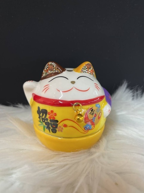 [S] YELLOW ROUND FORTUNE CAT WITH BELL, FY35237 (SZZ47)