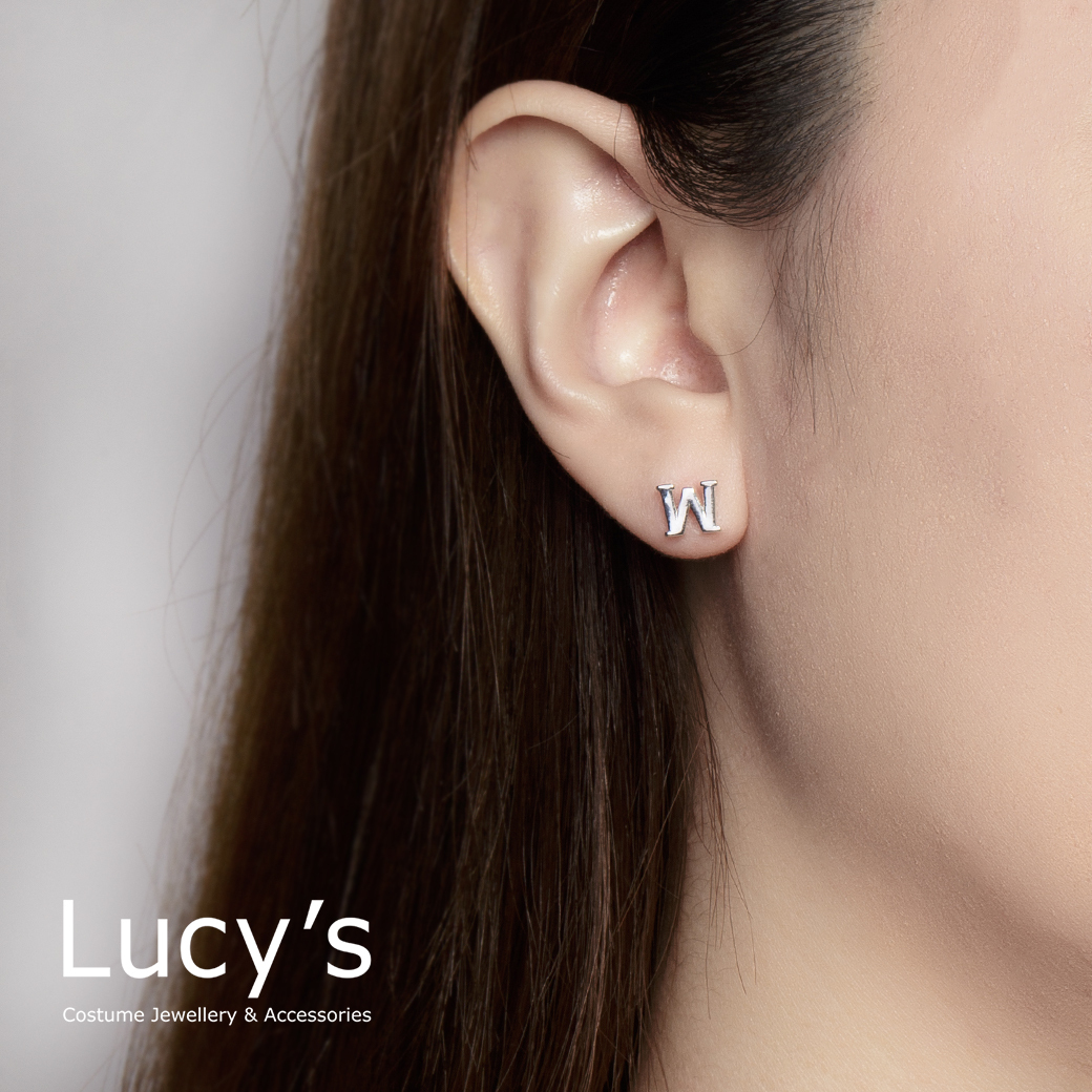 純銀字母系列 | 925純銀 W 單支耳環 (95878)