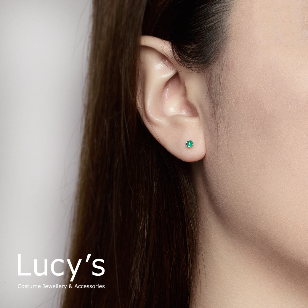 純銀字母系列 | 925純銀 綠/紅鑽 單支耳環 (100620/100621)