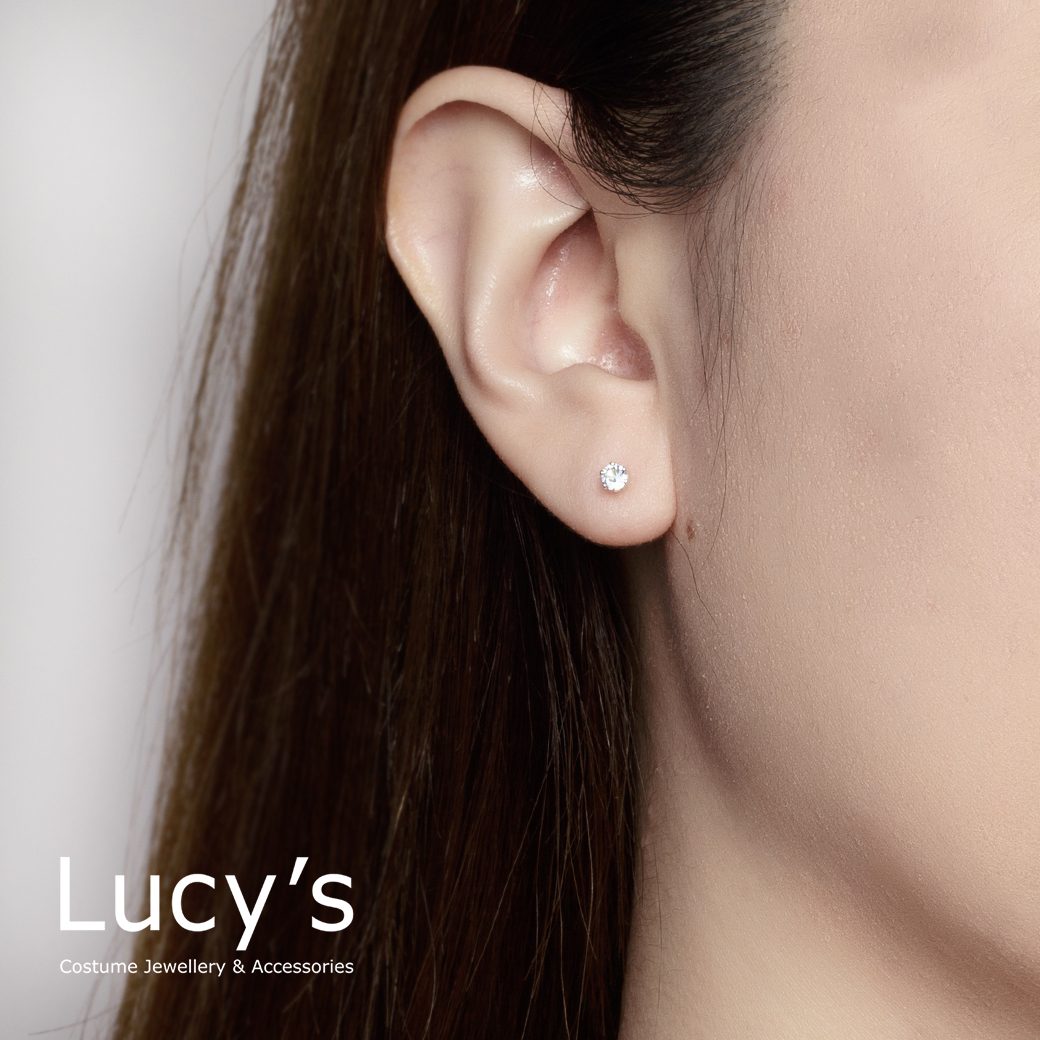 純銀字母系列 | 925純銀 橙/透明/藍鑽 單支耳環 (100625/100626/100653)